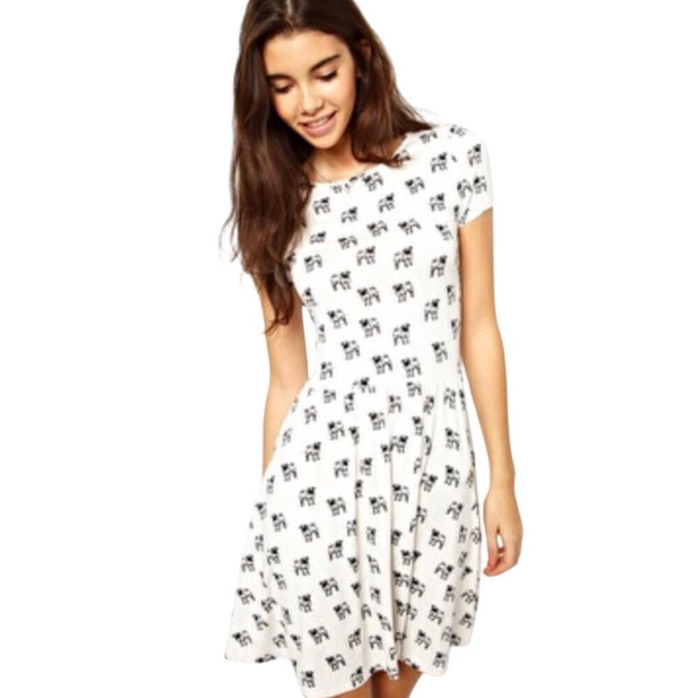 ASOS Skater Dress with Pug Print size 6